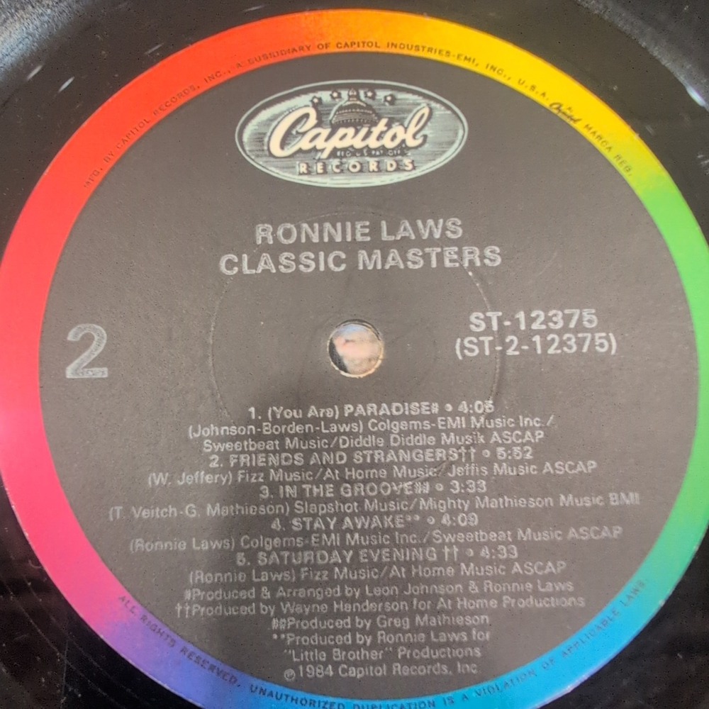 Ronnie Laws Classic Masters Vinyl LP 1984 Capitol ST-12375 Promo Gold Stamp VG - Picture 7 of 7